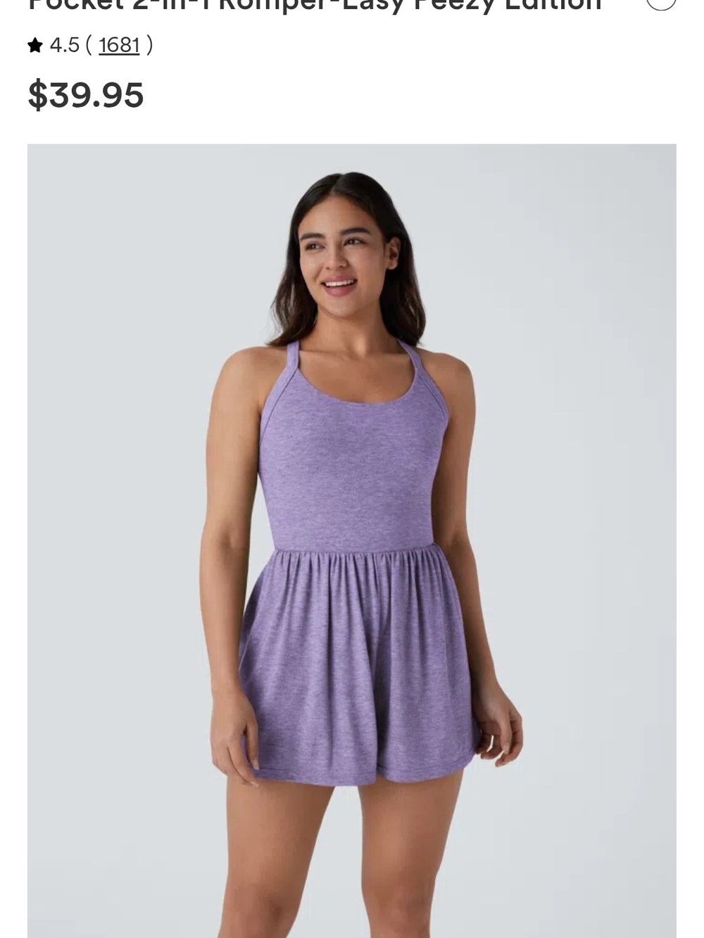 Halara Non Padded Purple Scoop Neck Romper With Side Pickets - Women's